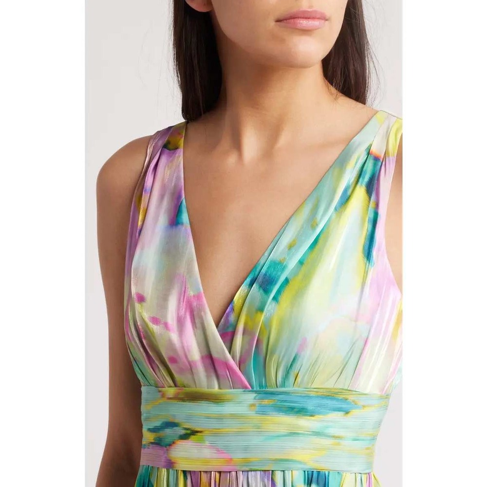 Kobi Halperin Britt Maxi Dress 8 Capri Multi Pleated Metallic Watercolor NWT - Picture 2 of 15